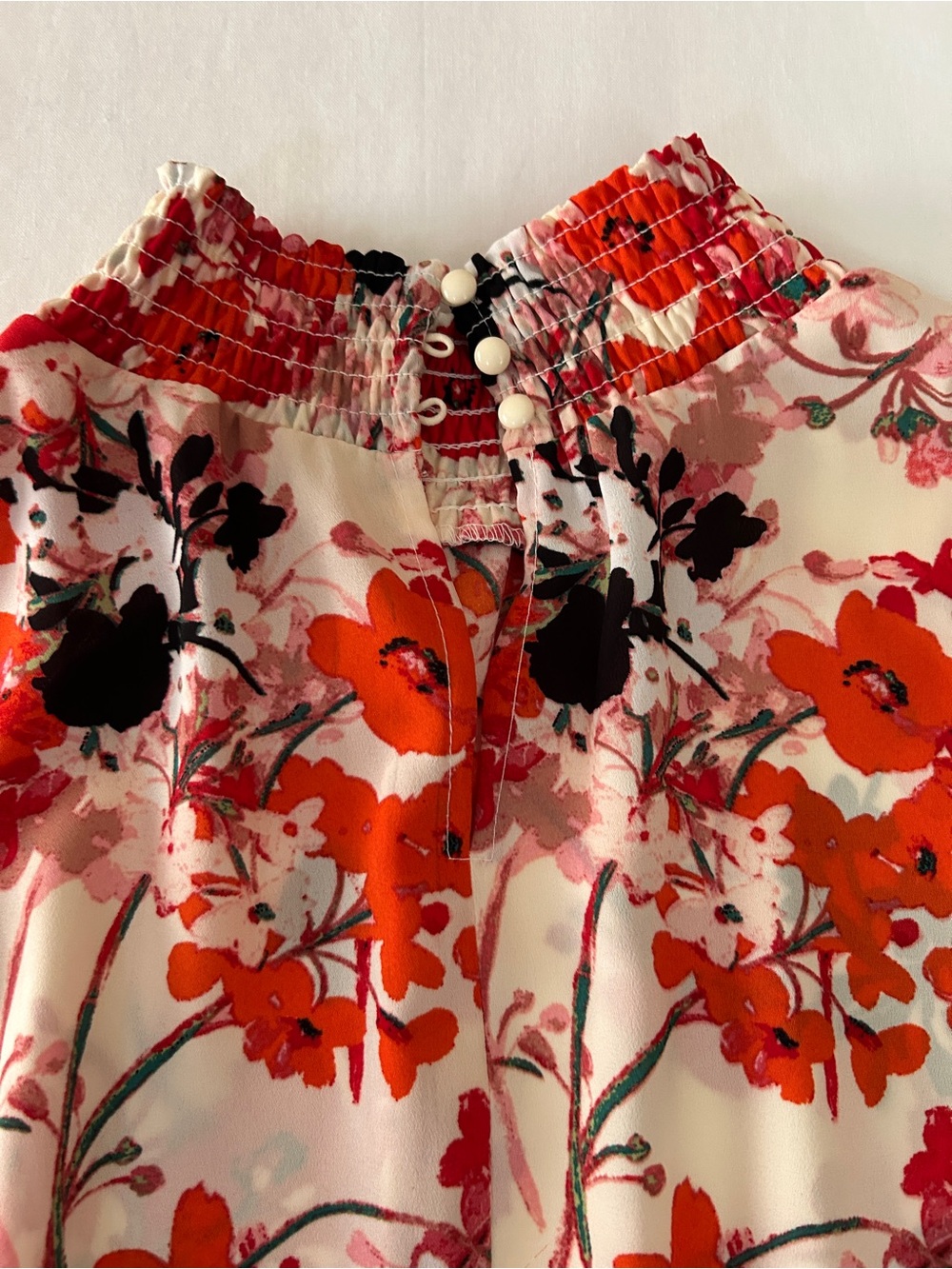 Nanette Lepore Cream Midi Dress with Red & Pink Floral Print - Picture 7 of 9